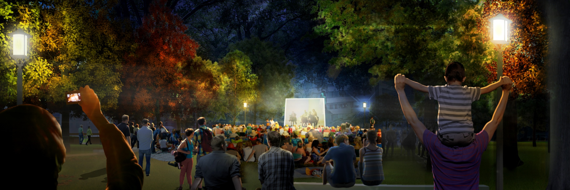 DowntownDC Franklin Park Renewal Render Night Outdoor Movies