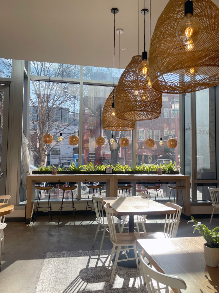 Chaia Tacos' space is full of natural light flowing through the windows.